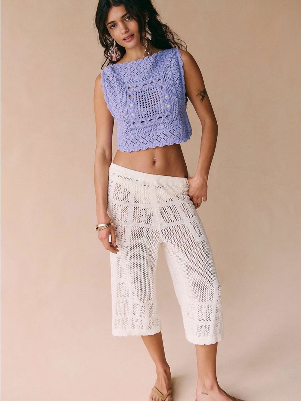 Free People Crochet Culotte Capris in Cream NWOT size Large (never used)